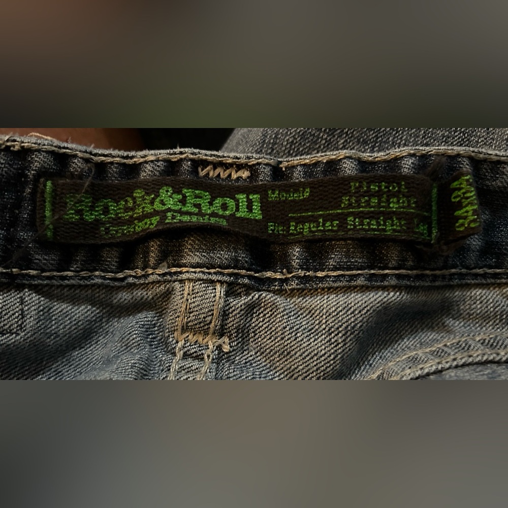Rock & Roll Cowboy Jeans Mens 34 (34x34) Pistol Regular Straight Western Denim - Picture 7 of 8